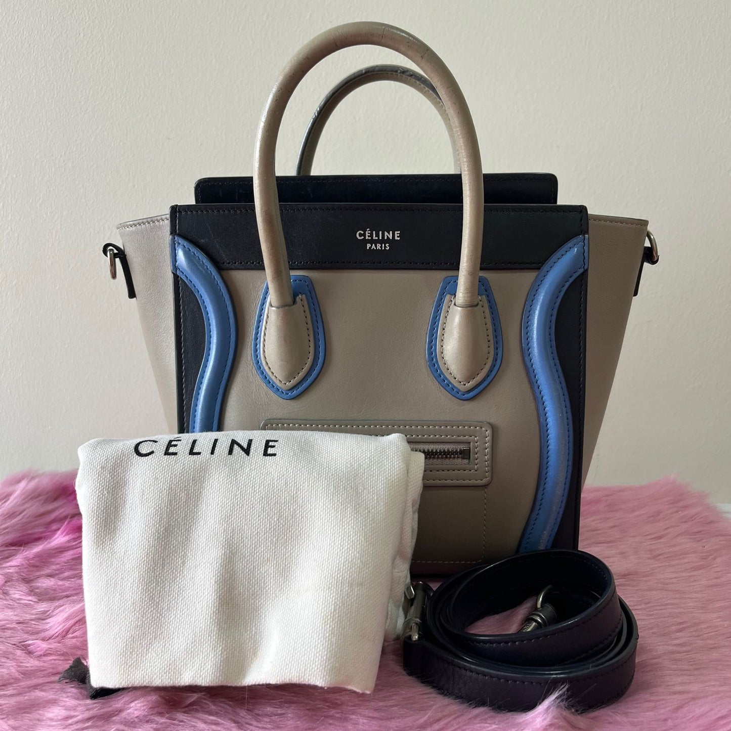 Celine Nano Luggage Tri-color Taupe β 8"H x 8"L x 4"W