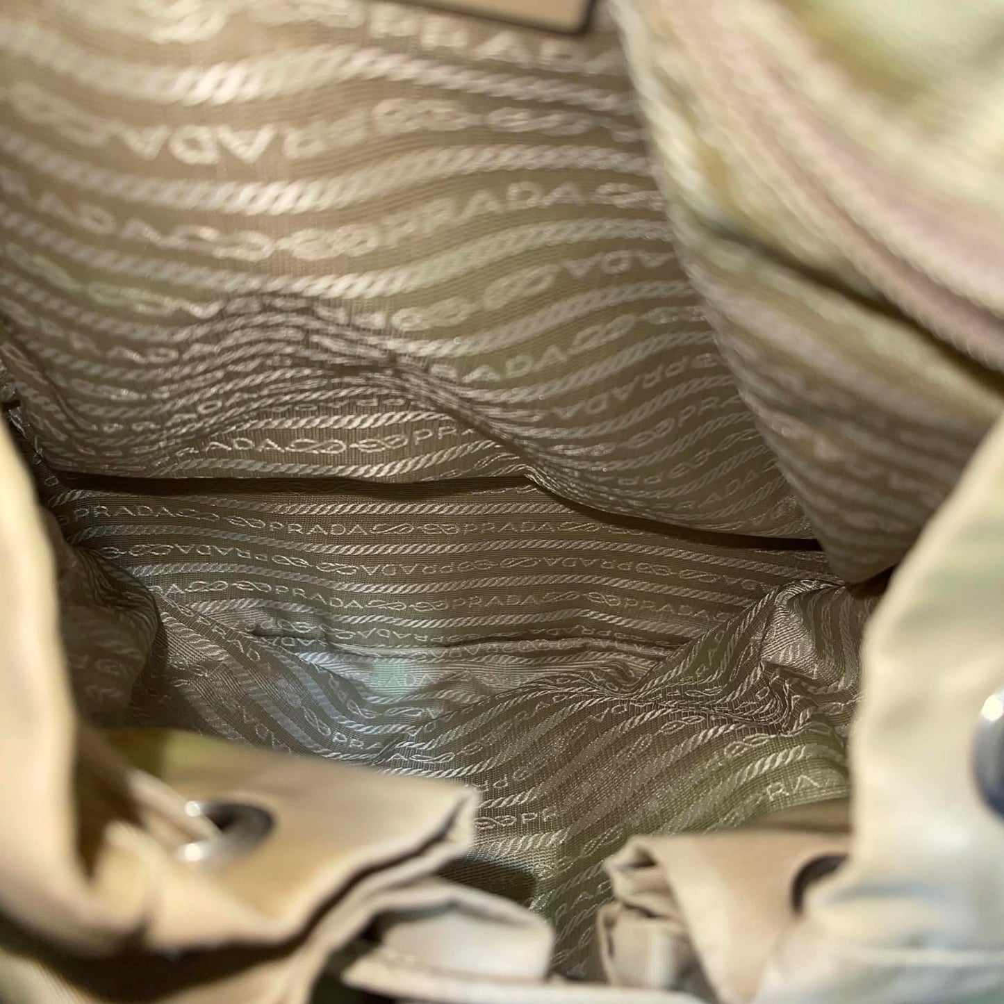 Prada Nylon Backpack Khaki with Leather Trim