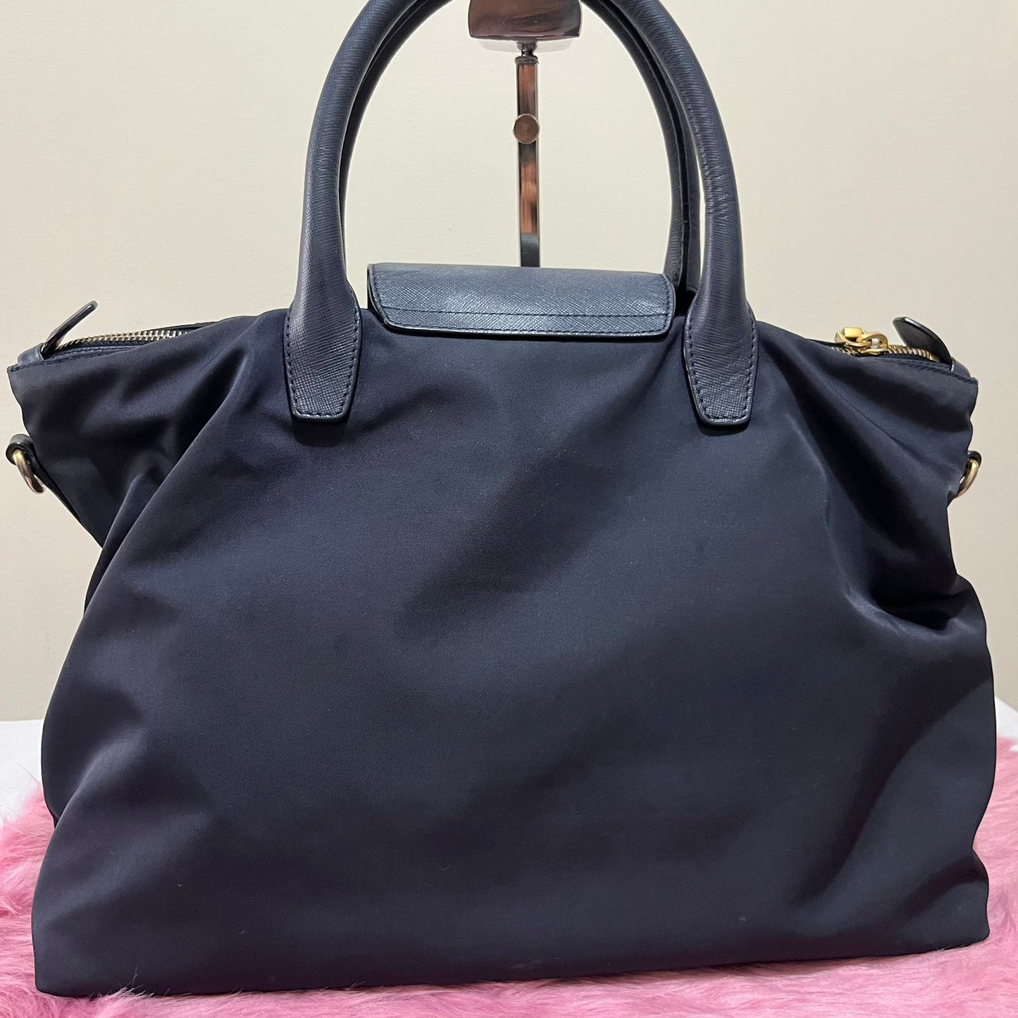 Prada Tessuto Saffiano Nylon 2-way Tote Navy Blue β 11"H x 13"L x 6"W