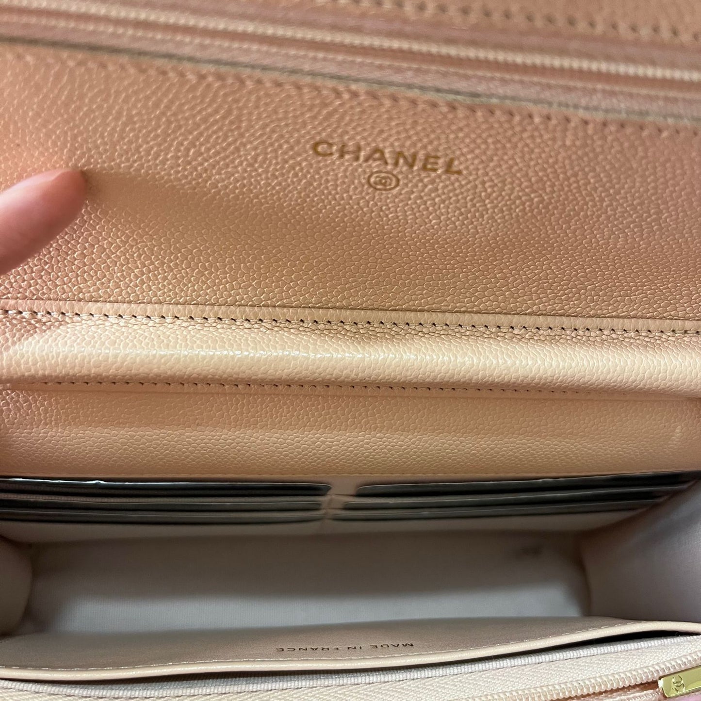 Chanel Classic Wallet On Chain Caviar Light Beige β 5"H x 7.5"L x 1.5"W