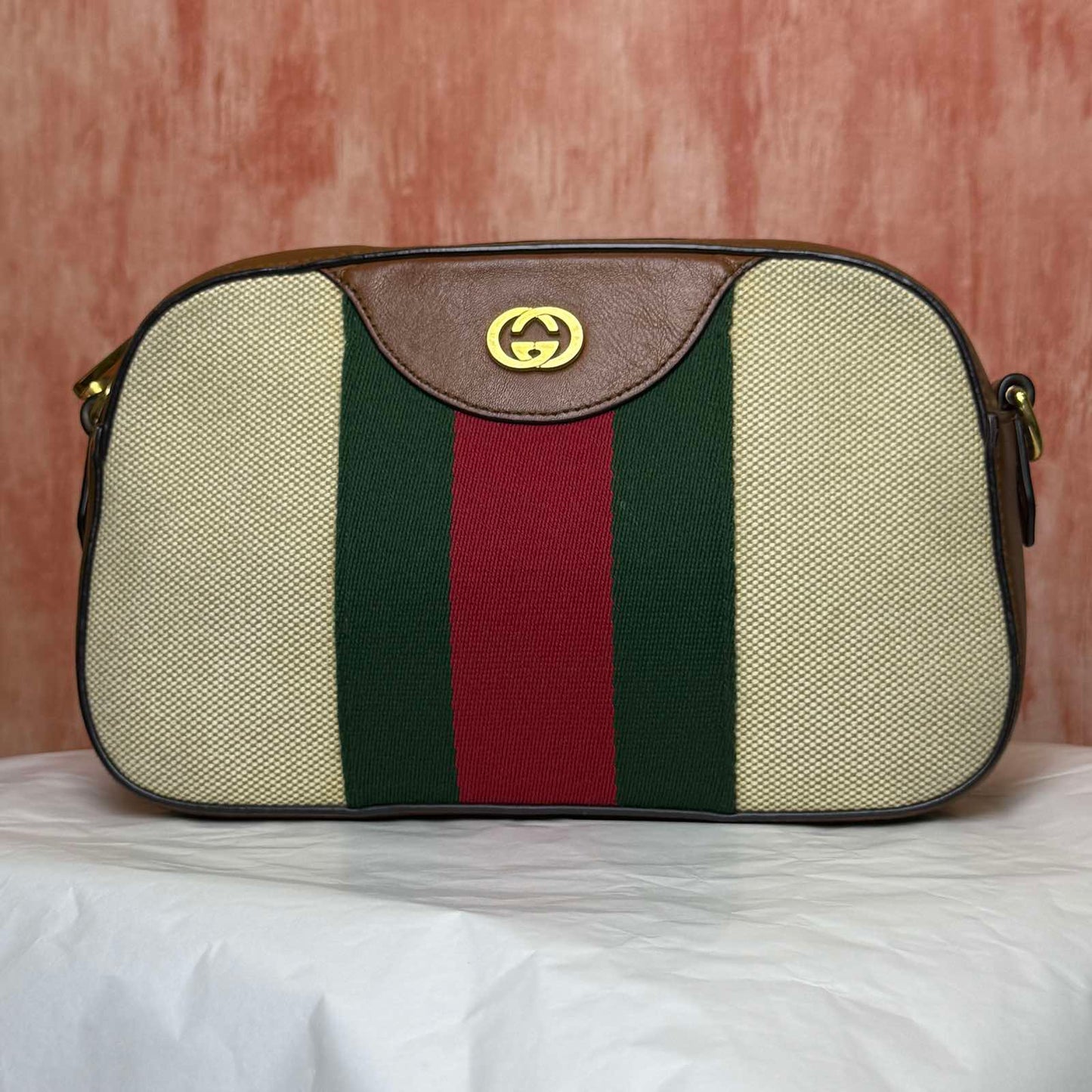 Gucci Vintage Web Canvas Camera Bag - Beige 5.91"H x 8.66"W