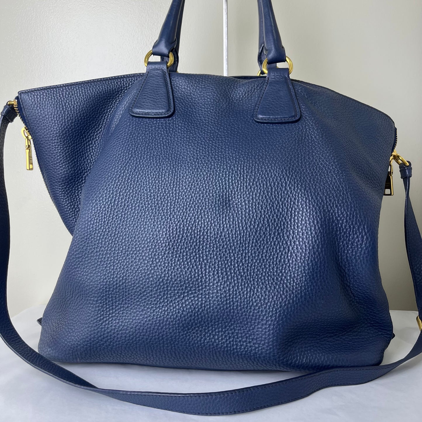 Prada Vitello Daino Navy Blue – 10.6"H x 14.2"L x 6.3"W
