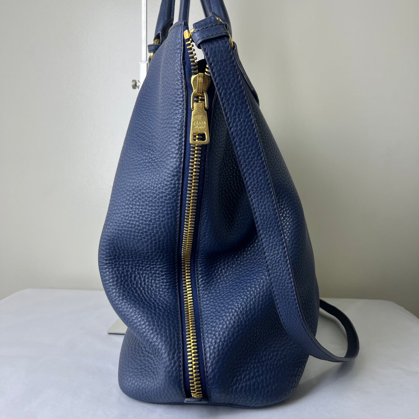 Prada Vitello Daino Navy Blue – 10.6"H x 14.2"L x 6.3"W