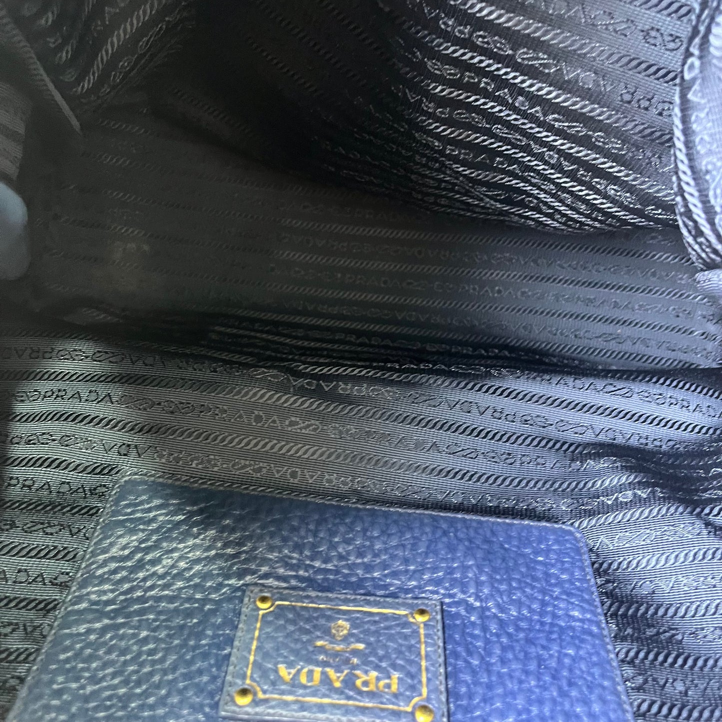 Prada Vitello Daino Navy Blue – 10.6"H x 14.2"L x 6.3"W