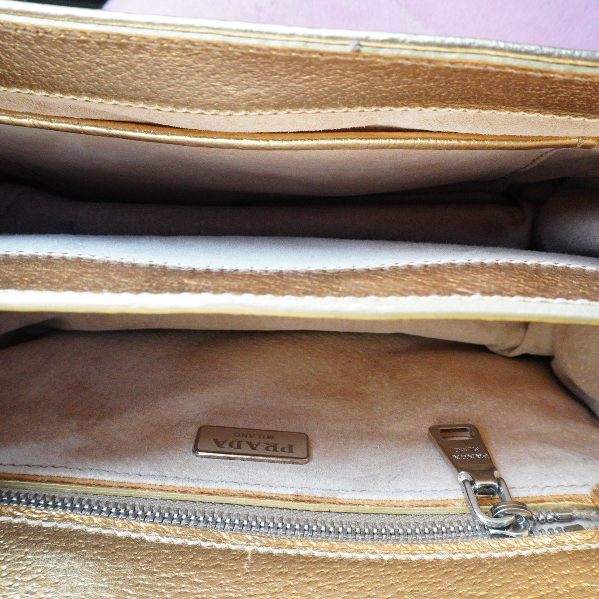 Prada Metallic Cinghiale Flap Crossbody Bag Gold Smll GHW