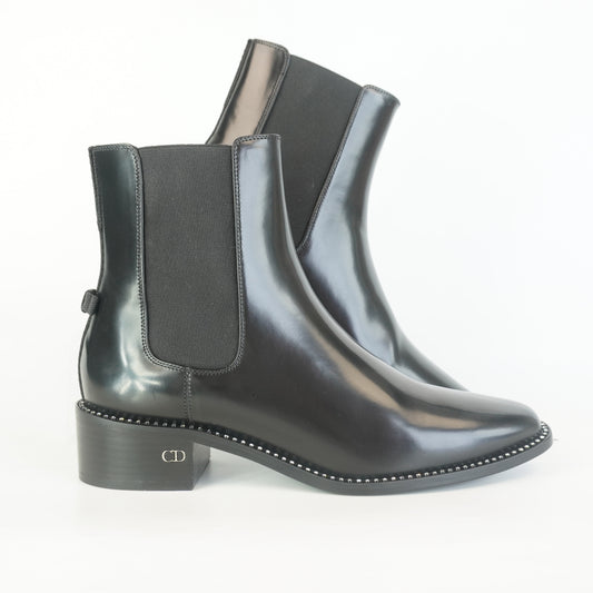 Dior Leather Crystal Establishments Chelsea Boots Blck S.35