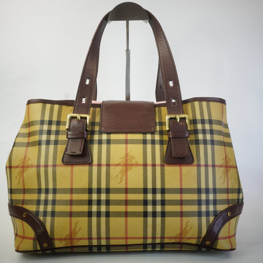 Burberry Hymarket Check Buckle Tote Bag GHW Large