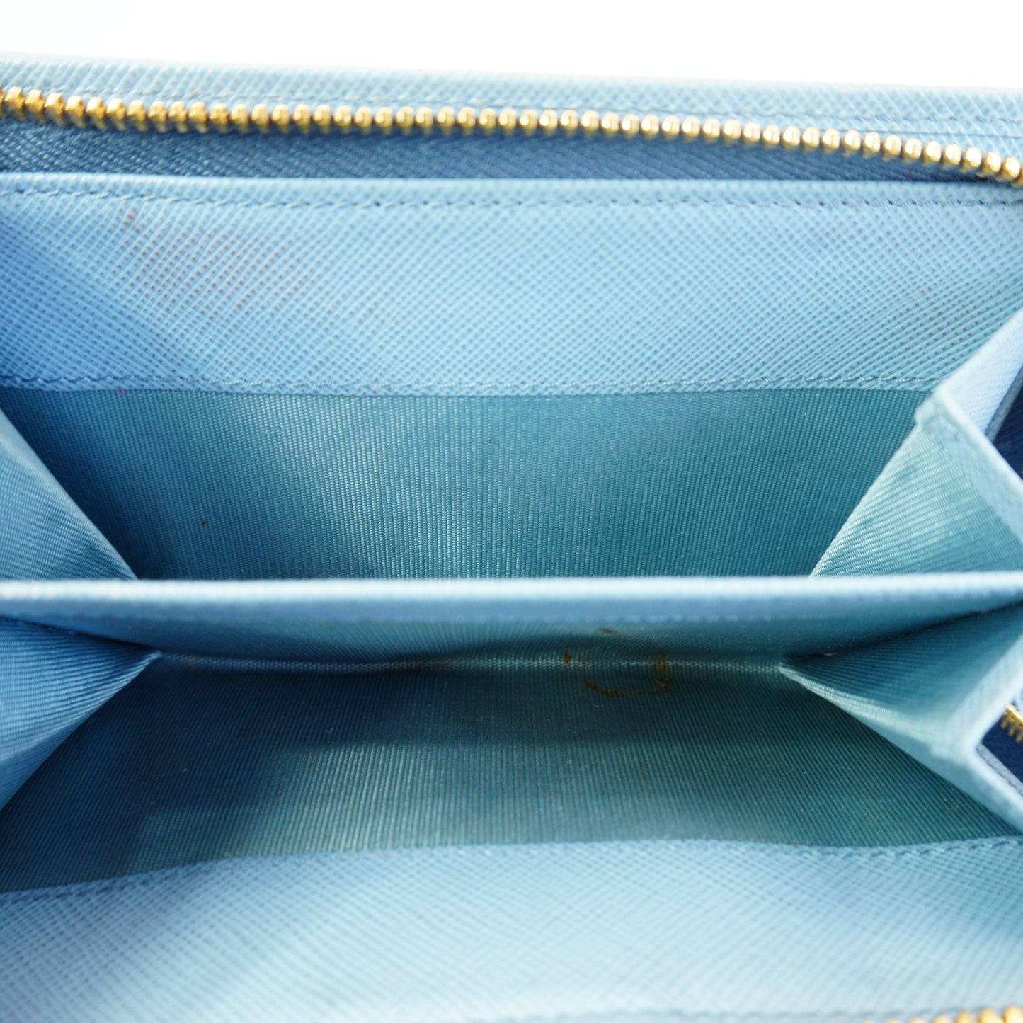Prada Saffiano Metal Tab Blue Wallet GHW