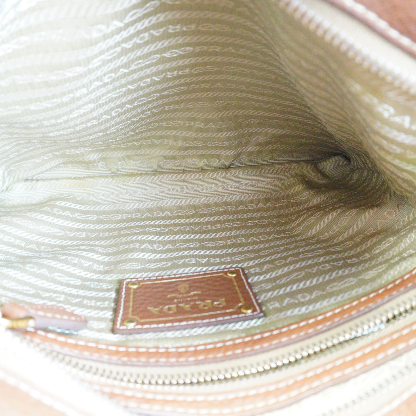 Prada Logo Jacquard Canvas Shoulder Bag Brown Medium GHW