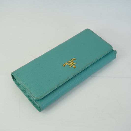 Prada Saffiano Leather Continental Wallet Tiffany Blue GHW