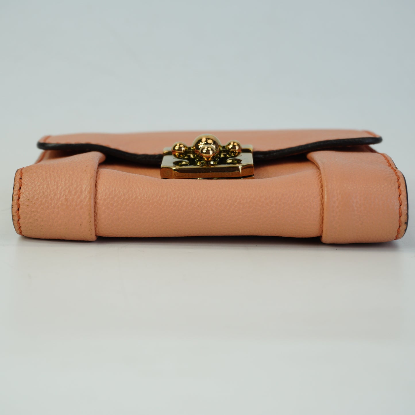 Chloe Lock Compact Tri-fold wallet Peach GHW