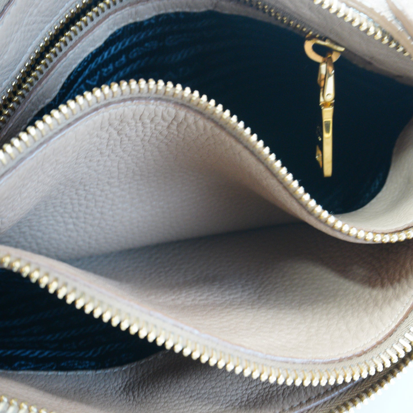 Prada Vitello Daino Double Zip Crossbody Bag Beige SMall GHW