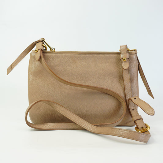 Prada Vitello Daino Double Zip Crossbody Bag Beige SMall GHW