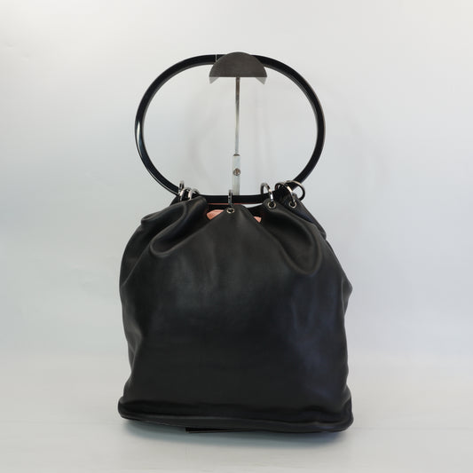 Gucci Calfskin Ring Bucket Bag Black MHW Medium