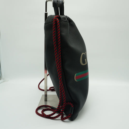 Gucci Logo Print Drawstring Backpack Black