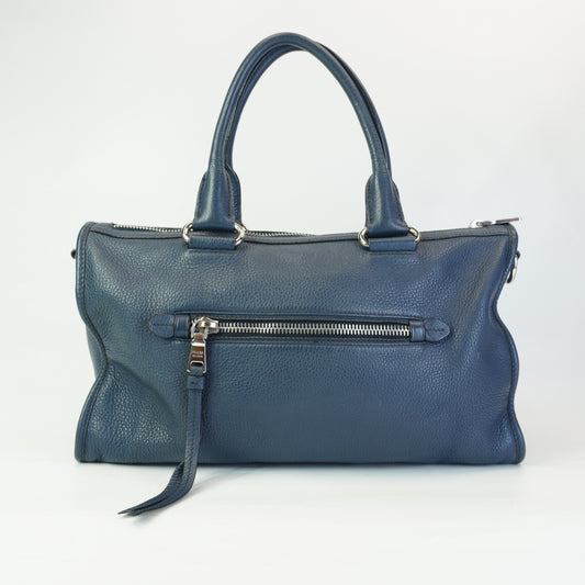 Prada Vitello Phenix Zip Top Satchel Blue SHW Large