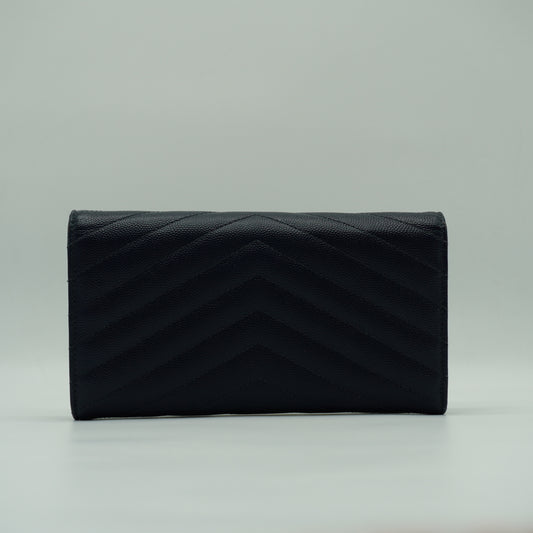 YSL Cassandra Monogram Large Flap Wallet Navy Blue GHW