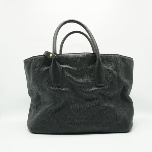 Prada Vitello Daino Black Top Handle Tote Bag GHW Medium
