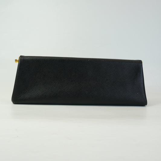 Prada Saffiano Lux East-west Frame Medium Clutch Black GHW