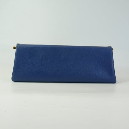 Prada Saffiano Lux East-west Frame Medium Clutch Blue GHW