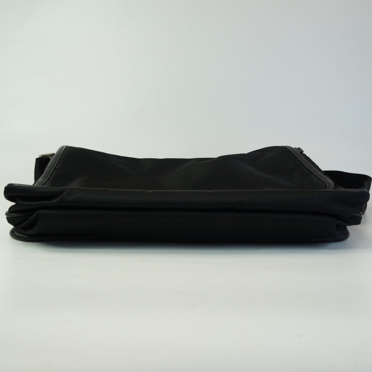 Prada Tessuto Nylon Saffiano Lether Messenger Black Bag Medium SHW