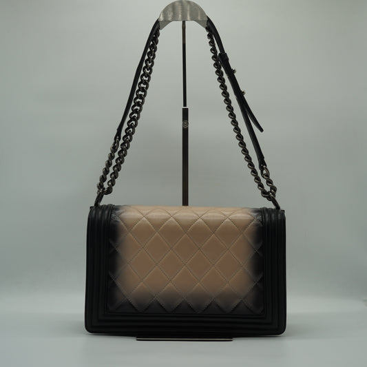 Chanel Le Boy Medium Lambskin Black/Beige Ombré SHW