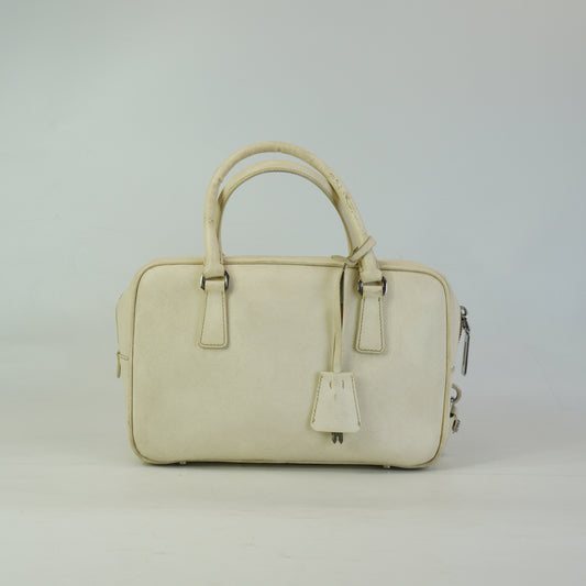 Prada Saffiano Baulleto Top Handle White Small SHW