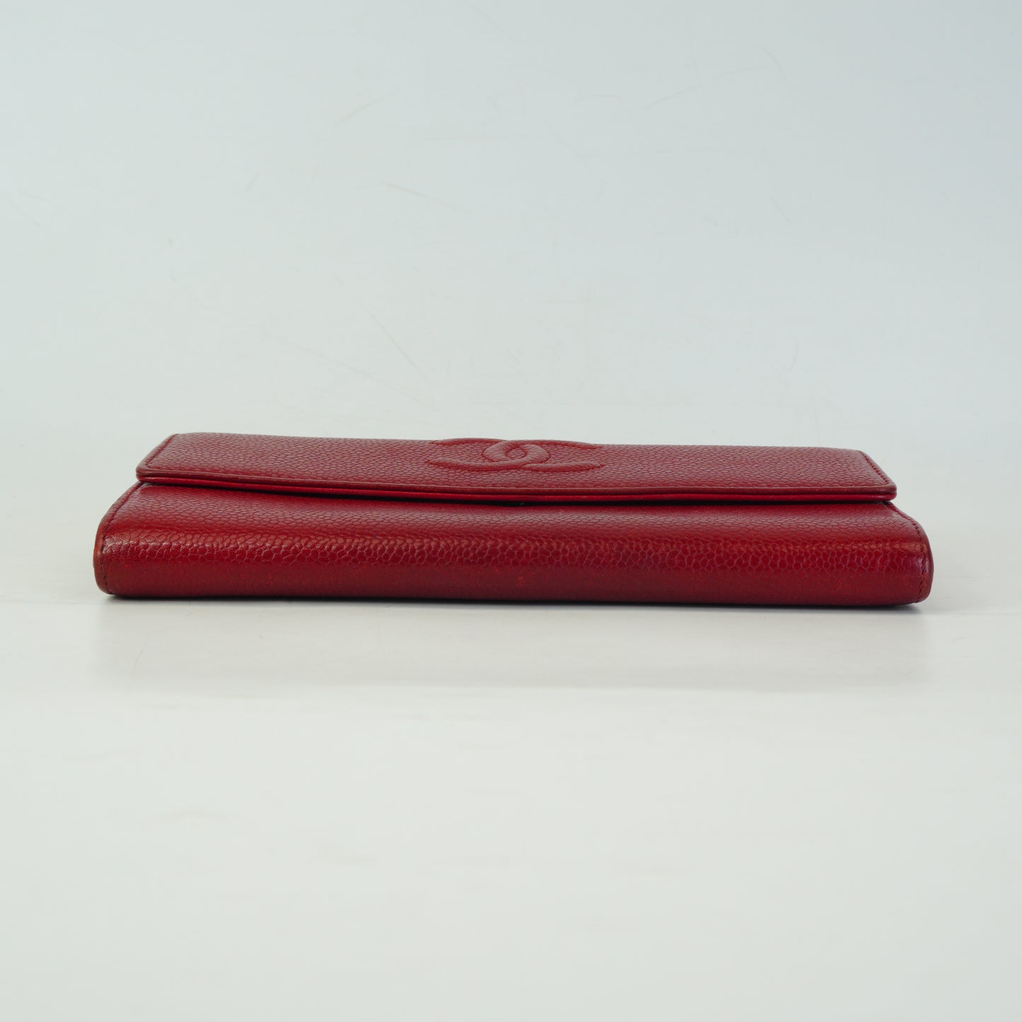 Chanel Embossed Red Caviar Leather long Wallet SHW