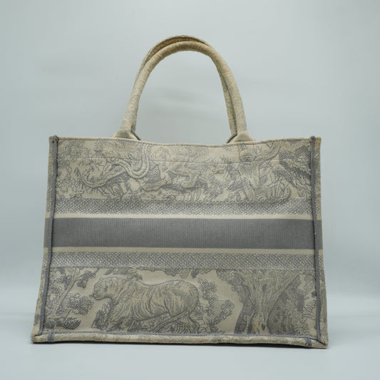 Dior Medium Book Tote Ecru/ Gray Toile Embroidery