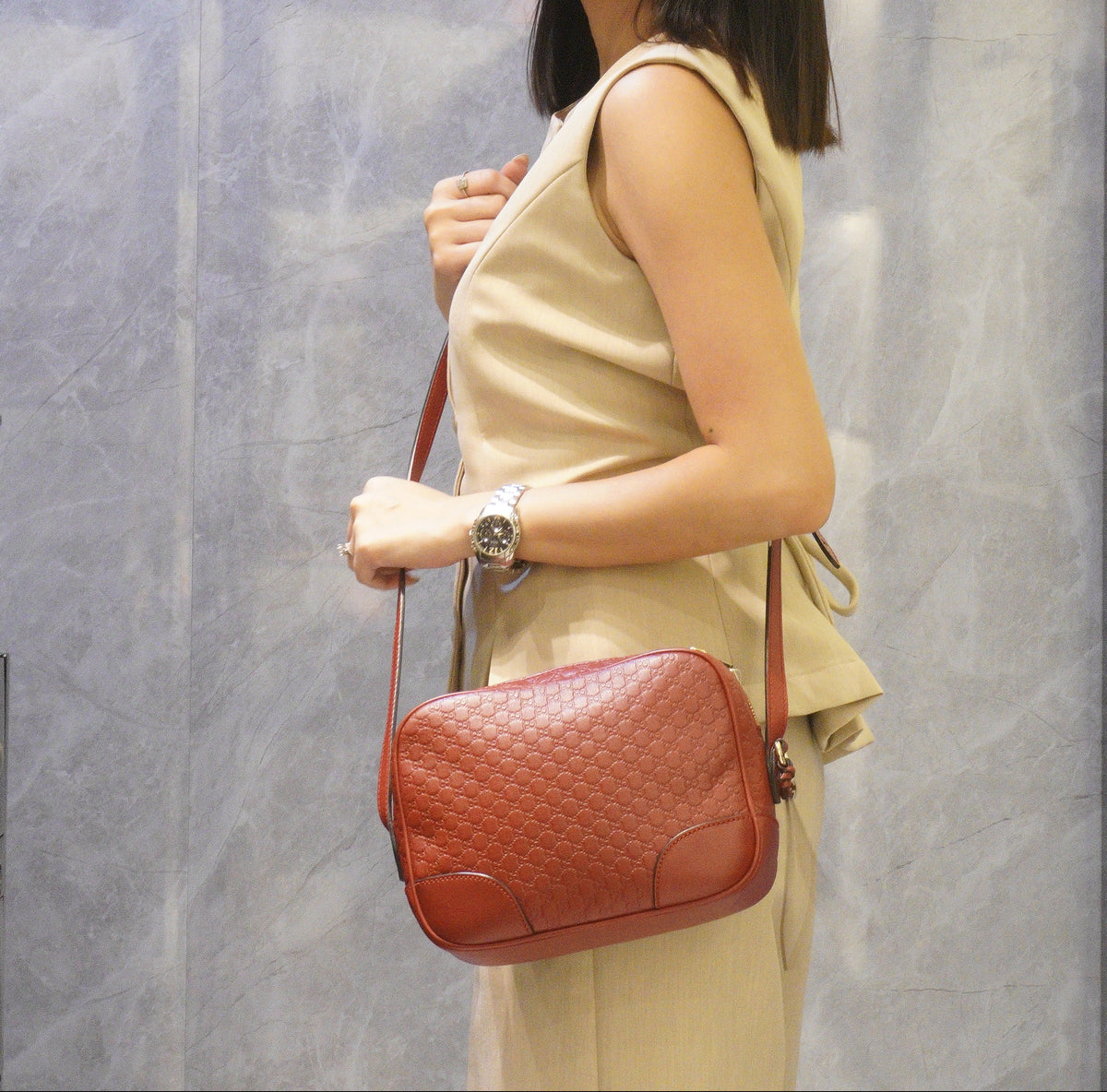 Gucci Microuccissima Leather Mini Bree Red Crossbody Bag BHW