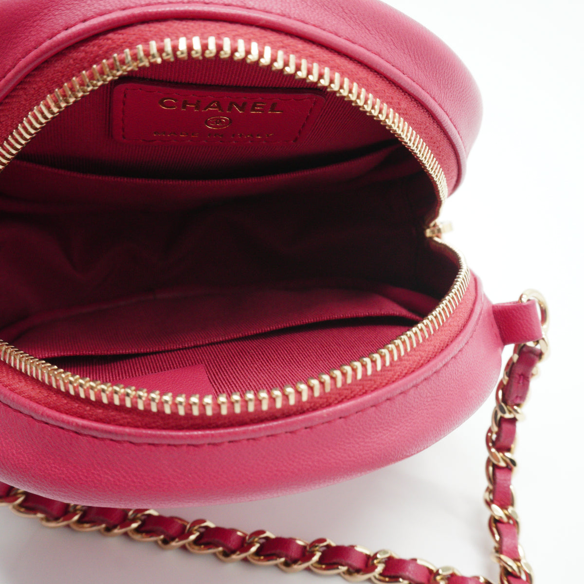 Chanel Quilted Round Clutch with Chain Pink GHW