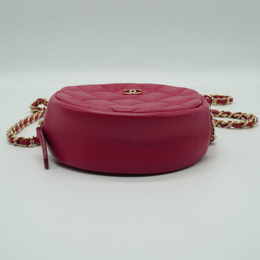 Chanel Quilted Round Clutch with Chain Pink GHW