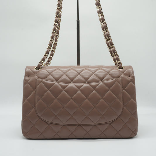 Chanel Double Flap Lambskin Jumbo Old Rose Beige GHW