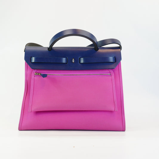 Hermes Herbag Zip 31 Medium Canvas Magenta Pink SHW