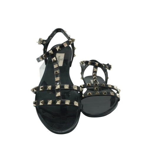 Valentino Rockstud Flat Rubber Sandals Black size 39