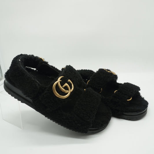 Gucci Mandals Fur Black size 38.5 ( wide fit)