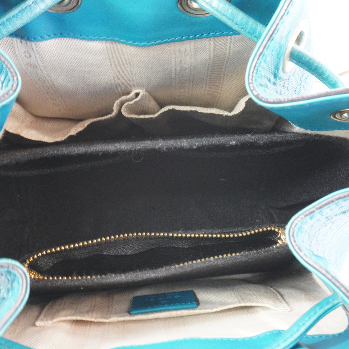 Gucci Bright Diamante Drawstring Bucket Blue Bright SHW Small