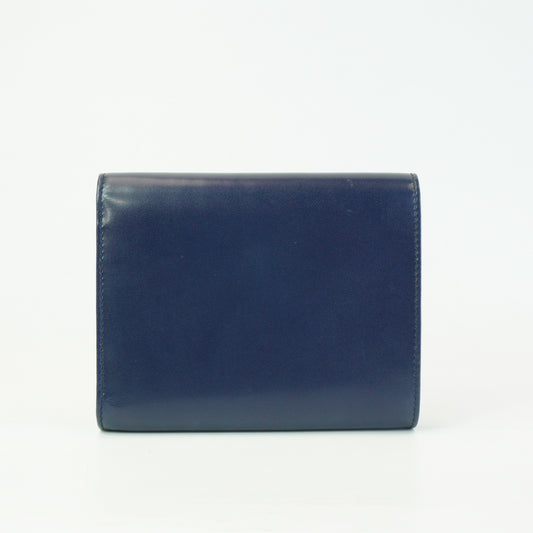 Prada Vitello Leather Compact Wallet Dark Blue SHW