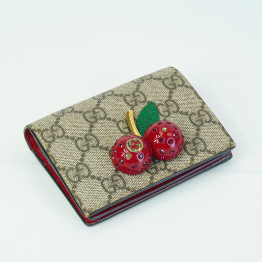 Gucci Cherry GG Supreme Card Case Wallet GHW