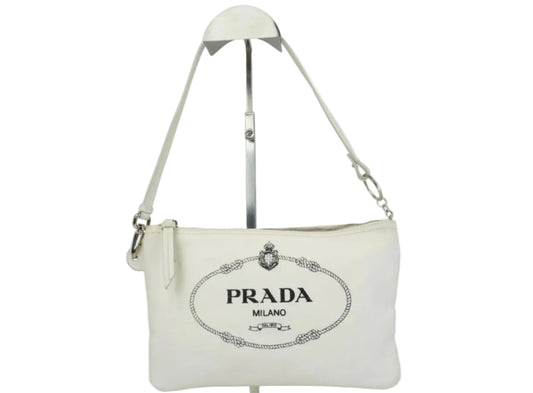 Prada Canapa Logo Canvas Pouch Small White SHW