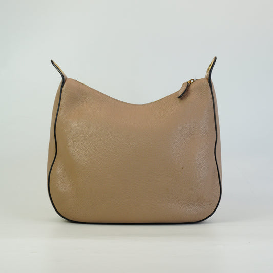 Prada 1BC166 Vitello Daino Stripped Strap Zip Hobo Beige Medium GHW