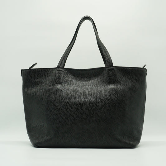Salvatore Ferragamo Gancini Small Pebbled Leather Shopper Tote Black GHW
