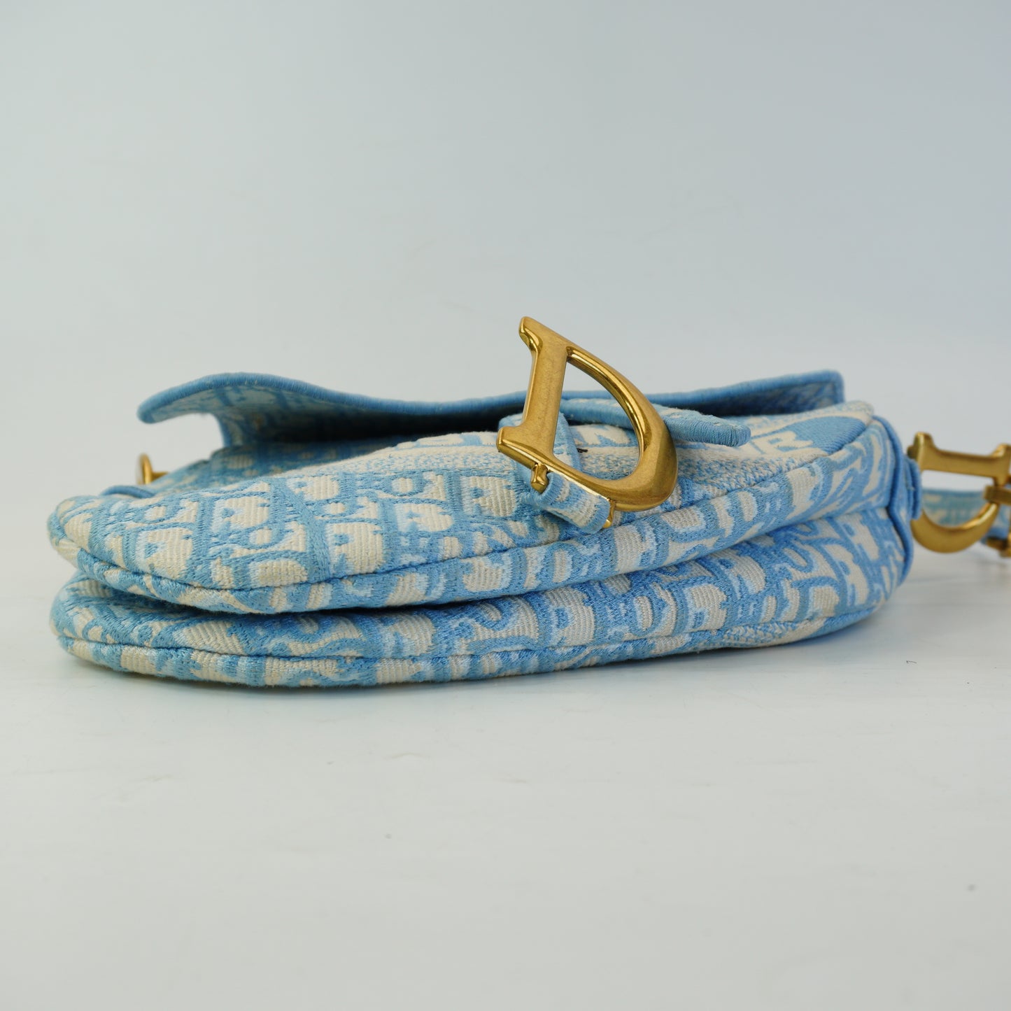 Dior Oblique Embroidered Saddle Blue/White GHW