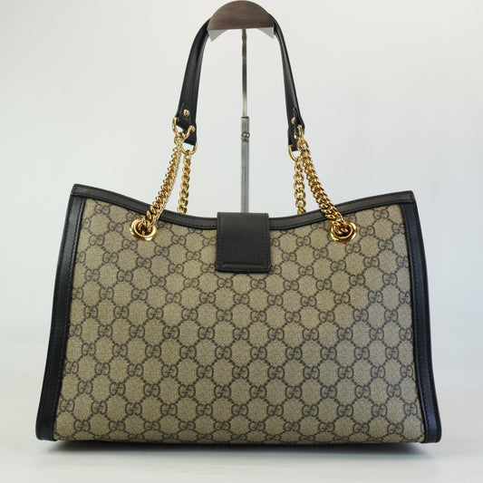 Gucci Padlock GG Supreme Canvas Black Trims Large Tote GHW