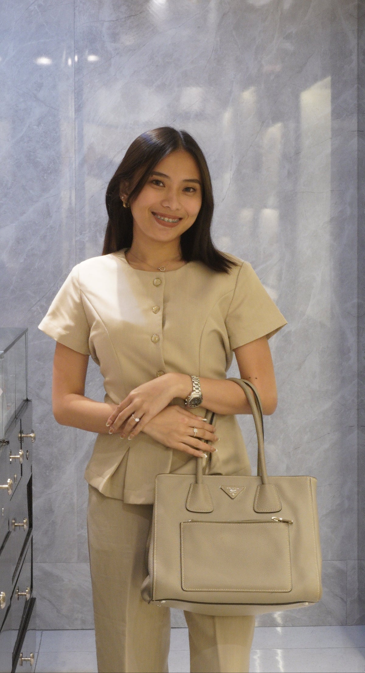 Prada Phenix Front Pocket Shopping Tote Bag Gray Medium SHW
