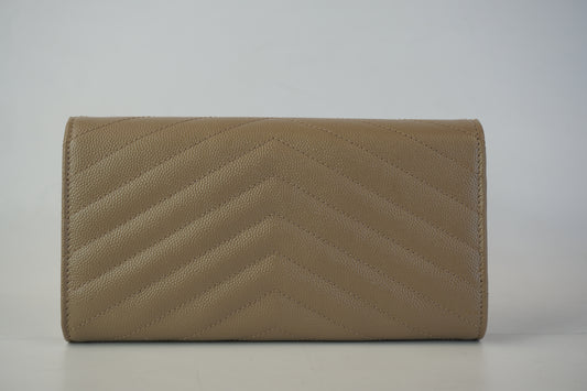 YSL Flap Wallet Beige Large GHW