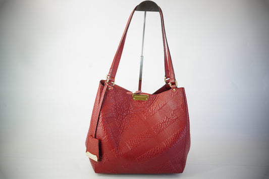 Burberry Canterbury Small Tote Embossed Check Grain Leather