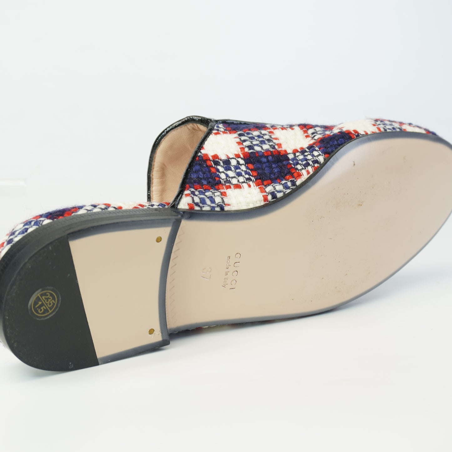 Gucci Princetown Tweed Horsebit Mules Red/White size 37