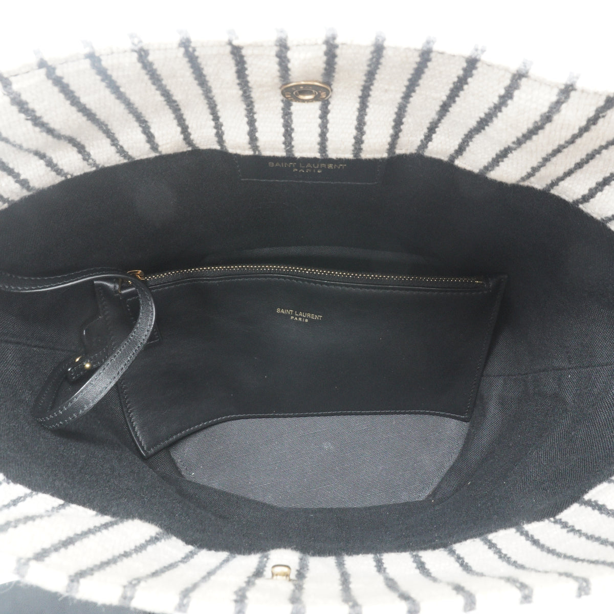 YSL Rive Gauche Small Tripped Canvas Bucket Bag GHW