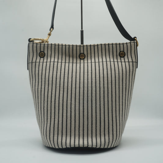 YSL Rive Gauche Small Tripped Canvas Bucket Bag GHW